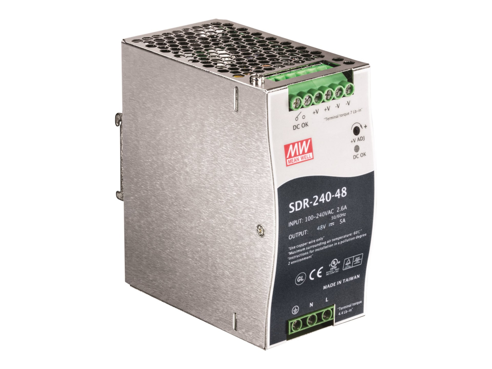 TRENDnet 240W Single Output Industrial DIN-Rail Power Supply, Extreme Operating Temp Range -25 to 70 °C(-13 to 158 °F)