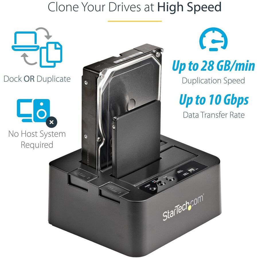 Thumbnail 2 of 6 for StarTech.com Standalone Hard Drive Duplicator, External Dual Bay HDD/SSD Cloner/Copier, USB 3.1 to SATA Drive Docking