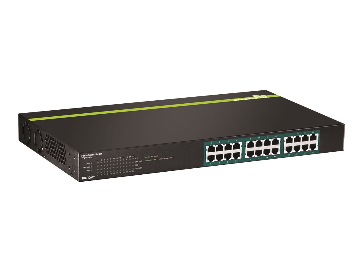 TRENDnet 24-Port Gigabit PoE+ Switch, 24 x Gigabit PoE+ Ports, 370W Power Budget, 48Gbps Switch Capacity, RackMount Kit