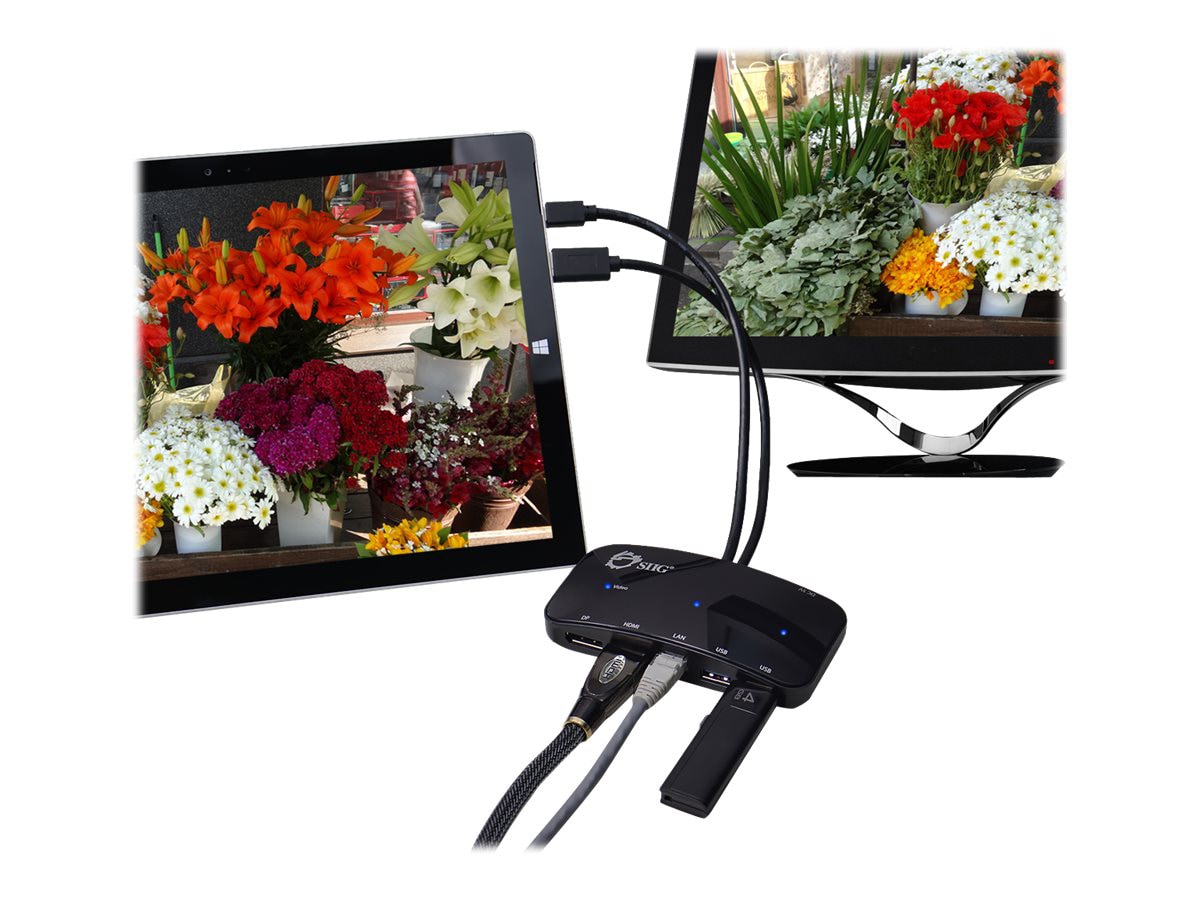 SIIG Mini-DP Video Dock with USB 3.0 LAN Hub - docking station - USB - HDMI, Mini DP - GigE