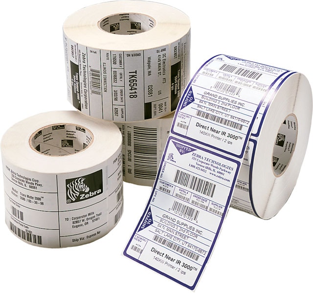 Zebra - PolyPro 3000T Synthetic Label  - 0.5x1.5" - 2 Across - Coated - Permanent Adhesive - 1" Core