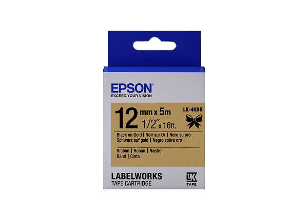 Epson LabelWorks Ribbon LK Tape Cartridge - Black on Gold - 1/2"x16'