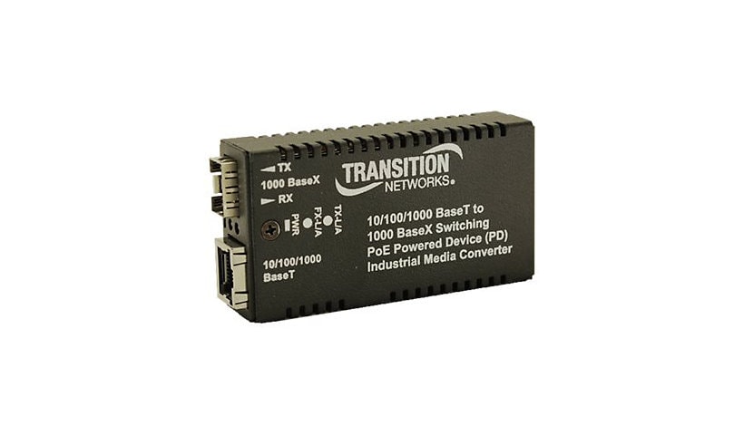 Transition Networks Hardened Mini PD 10/100/1000 Bridging - fiber media converter - 10Mb LAN, 100Mb LAN, GigE
