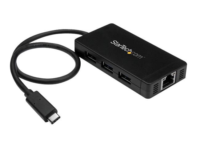 StarTech.com 3 Port USB C Hub with Ethernet and Power Adapter