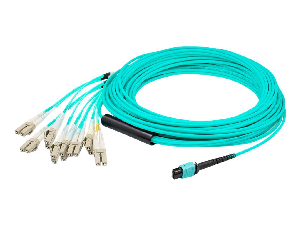 Proline 20m MPO (F) to 8xLC (M) 8-Strand Aqua OM4 Fiber Fanout Cable