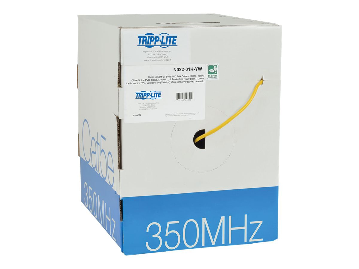 Eaton Tripp Lite Series Cat5e 350 MHz Solid Core (UTP) PVC Bulk Ethernet Cable - Yellow, 1000 ft. (304.8 m), TAA - bulk