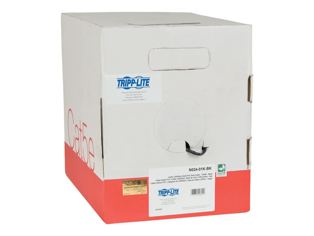 Eaton Tripp Lite Series Cat5e 350 MHz Solid Core Plenum-Rated (UTP) PVC Bulk Ethernet Cable - Black, 1000 ft. (304.8 m)