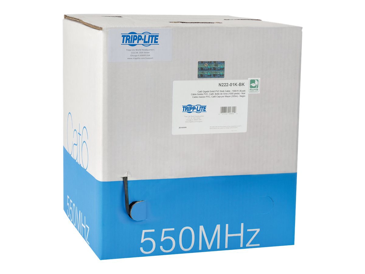 Eaton Tripp Lite Series Cat6 Gigabit Solid Core UTP PVC Bulk Ethernet Cable, Black, 1000 ft. (304.8 m), TAA - bulk cable