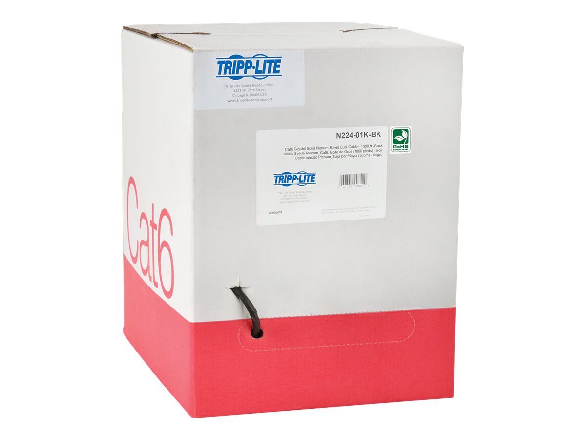 Eaton Tripp Lite Series Cat6 Gigabit Solid Core Plenum-Rated UTP CMP PVC Bulk Ethernet Cable, Black, 1000ft 304.8 m, TAA