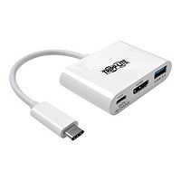 Tripp Lite USB C to HDMI Multiport Video Adapter Converter 4K x 2K w/ USB-A Hub, & USB-C PD Charging, Thunderbolt 3
