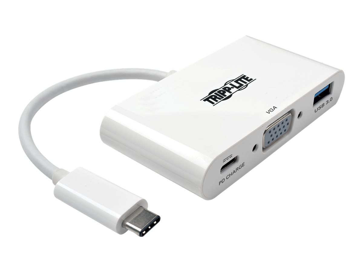 Eaton Tripp Lite Series USB C to VGA Multiport Video Adapter Converter w/ USB-A Hub, & USB-C PD Charging, Thunderbolt 3