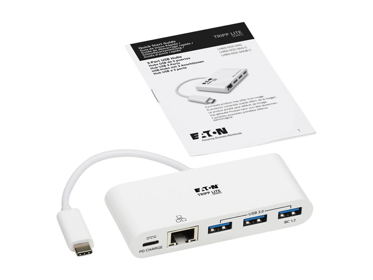 Tripp Lite 3-Port USB-C Hub with Gigabit Ethernet and USB-C Charging - Thumbnail 3