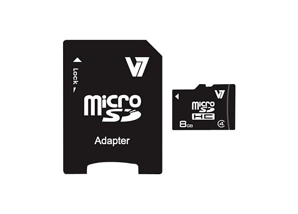 V7 8GB MICRO SDHC CLASS4 W/SD FLSH