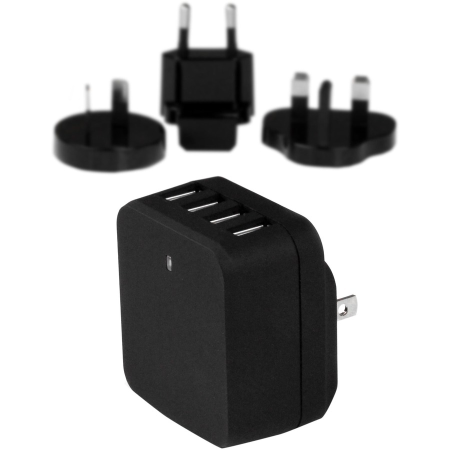 StarTech.com Travel USB Wall Charger - 4 Port - Black - Universal Travel Adapter - International Power Adapter - USB