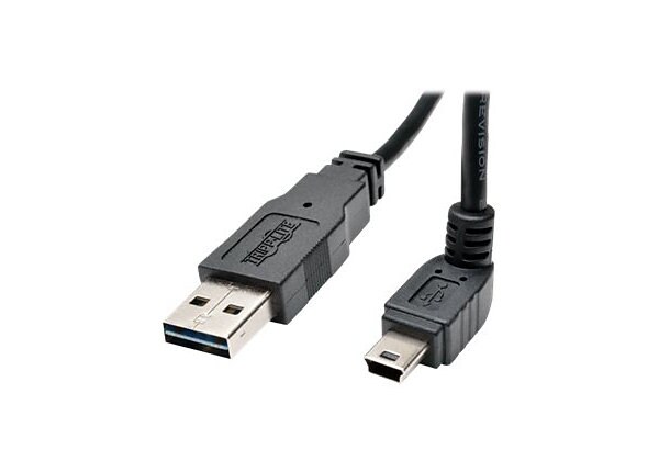 Tripp Lite 3ft USB 2.0 Converter Adapter Cable Reversible A to Down Angle 5Pin Mini B M/M 3" - USB cable - 91 cm