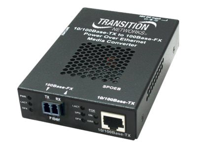 Transition Networks Stand-Alone Power Over Ethernet Media Converter - fiber media converter - 10Mb LAN, 100Mb LAN