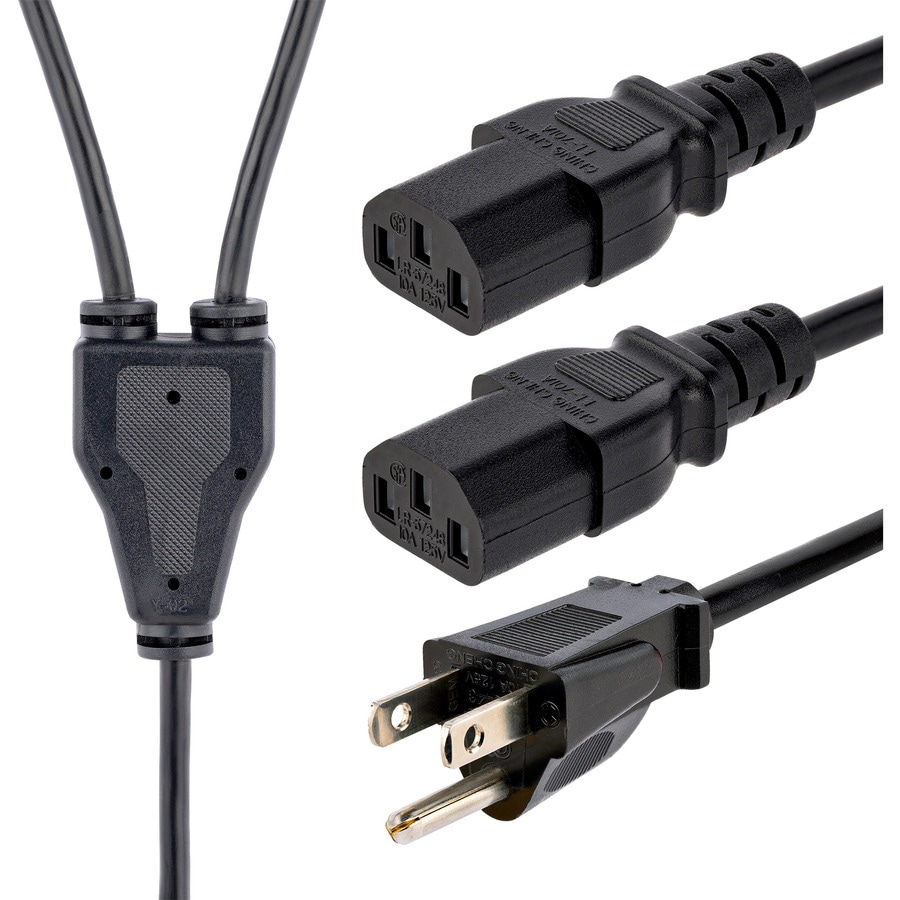 StarTech.com 10ft (3m) Computer Power Y Cord, NEMA 5-15P to C13, 10A 125V,