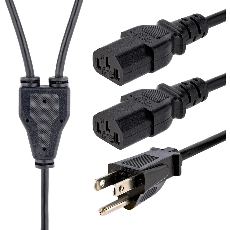 StarTech.com 10ft (3m) Computer Power Y Cord NEMA 5-15P to C13 Power Cord 18AWG TV/PC Power Cable