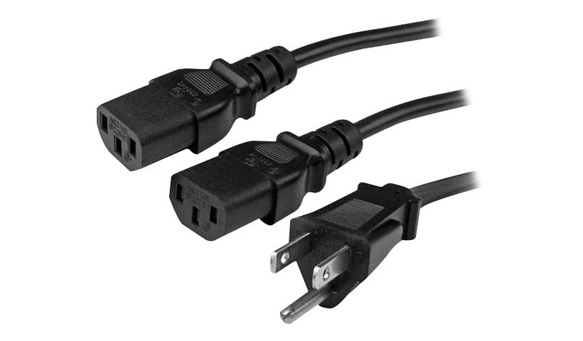 StarTech.com 10ft (3m) Computer Power Y Cord NEMA 5-15P to C13 Power Cord 18AWG TV/PC Power Cable
