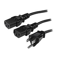 StarTech.com 10ft (3m) Computer Power Y Cord, NEMA 5-15P to C13, 10A 125V, 18AWG, Black Replacement PC Power Cord,