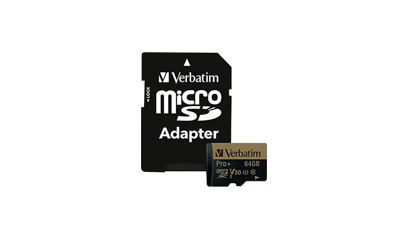 Verbatim PRO+ - flash memory card - 64 GB - microSDXC UHS-I