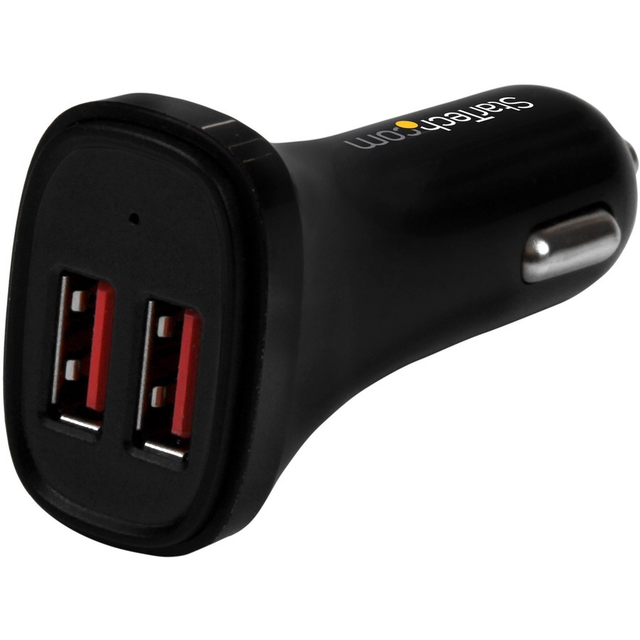 StarTech.com Dual Port USB Car Charger - Black - High Power 24W/4.8A - 2 port USB Car Charger - Charge two tablets at