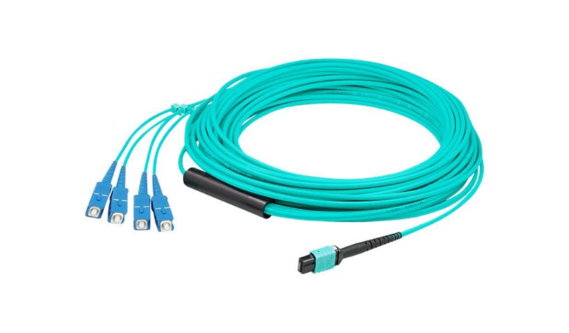 Proline 10m MPO (F) to 8xSC (M) 8-Strand Aqua OM3 Fiber Fanout Cable