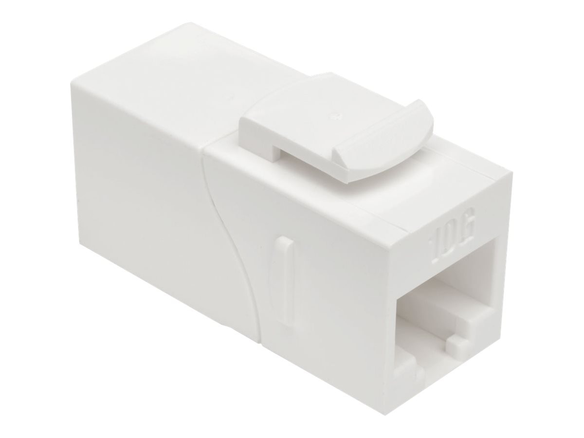 Eaton Tripp Lite Series Cat6a Straight-Through Modular In-Line Snap-In Coupler w/90-Degree Down-Angled Port, White (RJ45