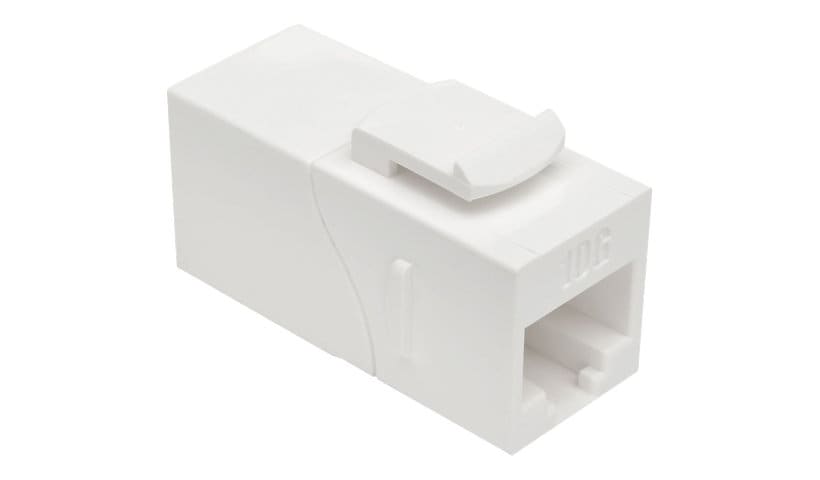 Tripp Lite Cat6a Straight-Through Modular In-Line Snap-In Coupler w/90-Degree Down-Angled Port, White (RJ45 F/F) -
