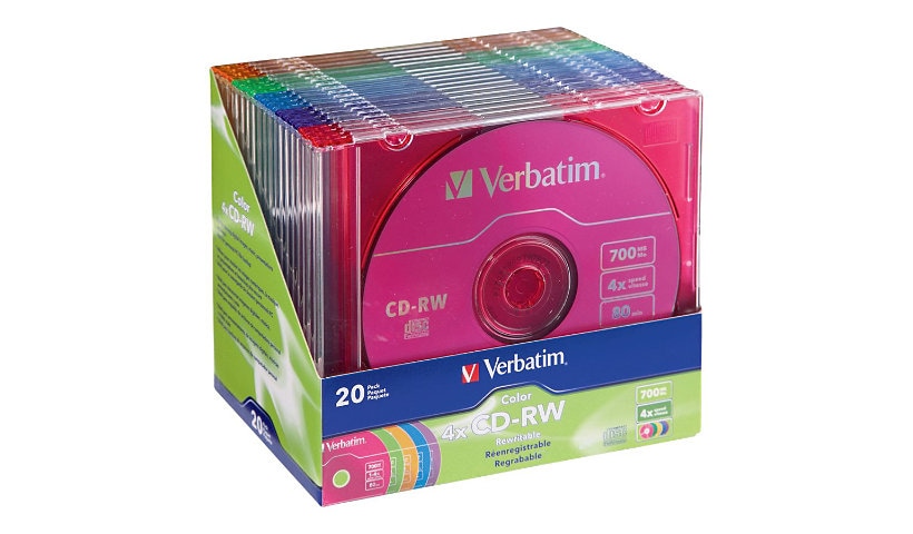 Verbatim Colors CD-RW 2X-4X 80 Minute 20-pack in Slim Cases