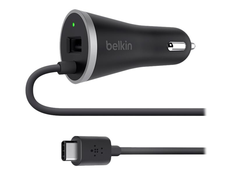 Belkin Car Charger with Hardwired USB-C Cable and USB-A Port car power adap