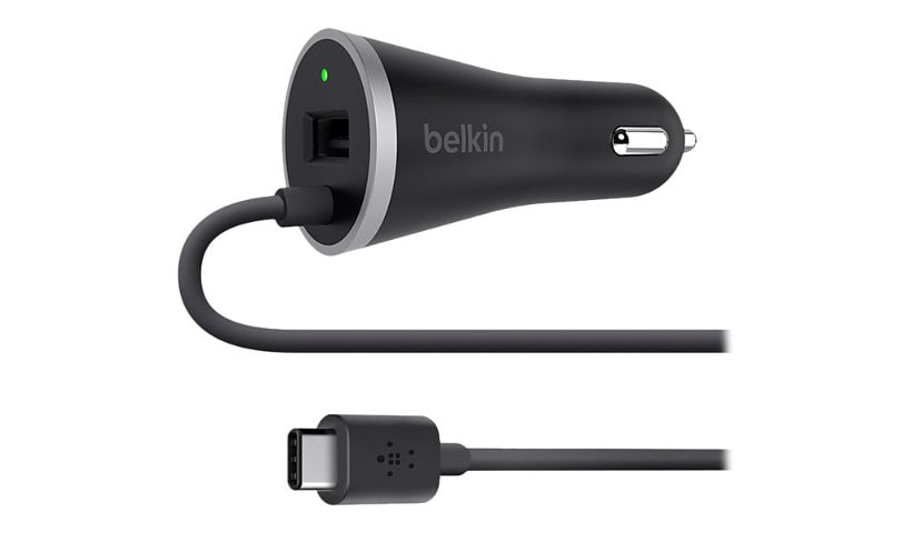 Belkin Car Charger with Hardwired USB-C Cable and USB-A Port car power adap