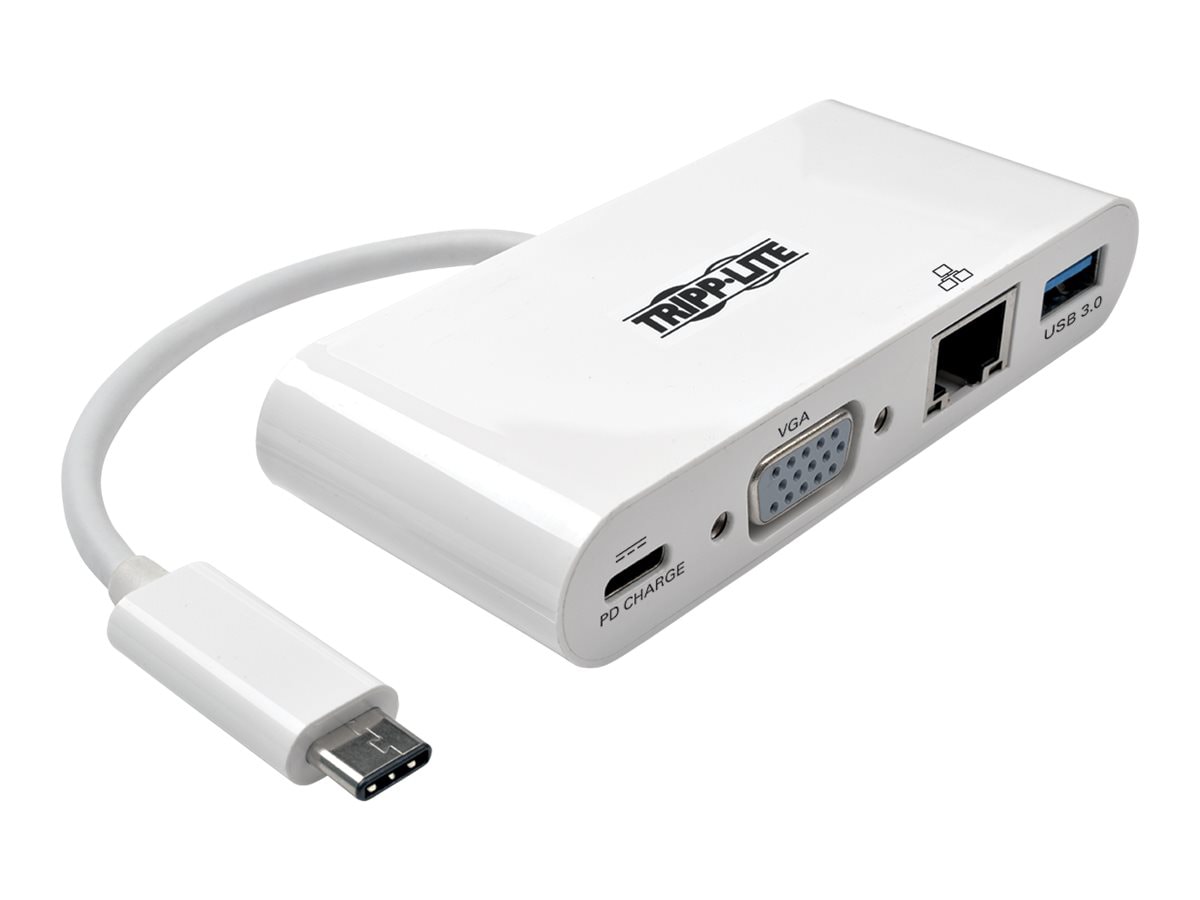 Tripp Lite USB C to VGA Multiport Video Adapter Converter w/ USB-A Hub, USB-C PD Charging Port & Gigabit Ethernet Port,