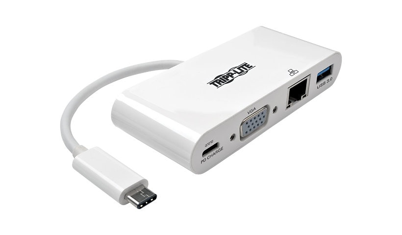 Tripp Lite USB C to VGA Multiport Video Adapter Converter w/ USB-A Hub, USB-C PD Charging Port & Gigabit Ethernet Port,