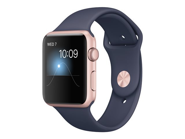 Apple Watch Series 1 - rose gold aluminum - smart watch with sport band midnight blue