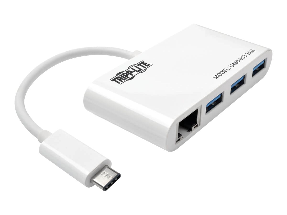 Tripp Lite 3-Port USB-C to USB-A Hub Portable w/ Gigabit Ethernet Port RJ45  - hub - 3 ports - U460-003-3AG - USB Hubs 