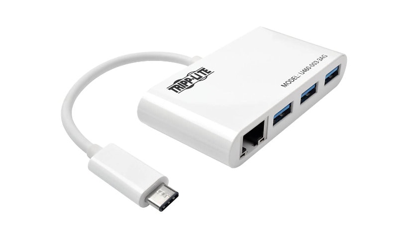 Tripp Lite 3-Port USB-C to USB-A Hub Portable w/ Gigabit Ethernet Port RJ45 - hub - 3 ports