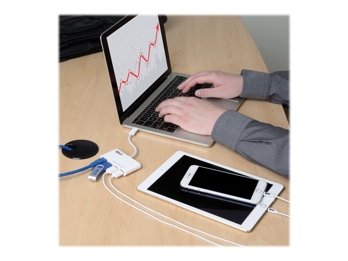 Thumbnail 6 of 11 for Eaton Tripp Lite Series 3-Port USB 3.x (5Gbps) Hub with LAN Port, USB-C to 3x USB-A Ports and Gigabit Ethernet, White