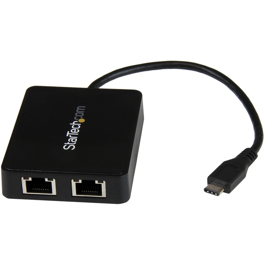 StarTech.com Dual Port USB C to Gigabit Ethernet Adapter, NIC w/ USB A Port