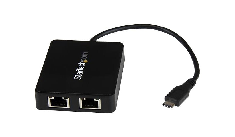 StarTech.com Dual Port USB C to Gigabit Ethernet Adapter NIC w/ USB A Port