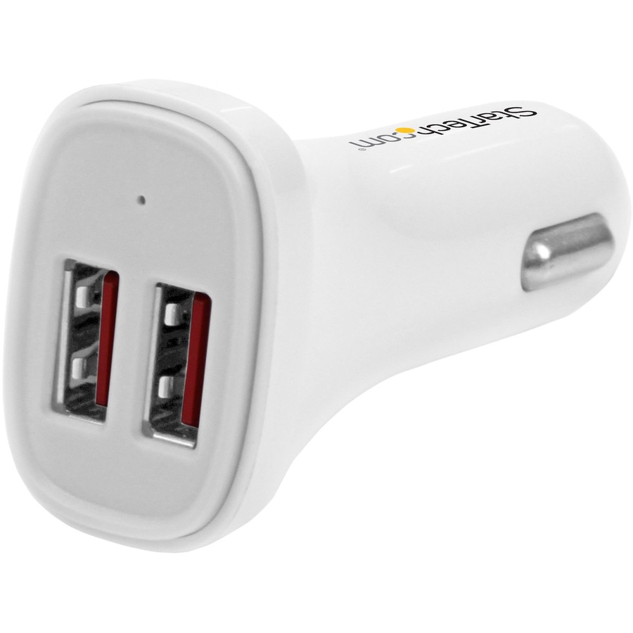 StarTech.com Dual Port USB Car Charger - White - High Power 24W/4.8A - 2 po