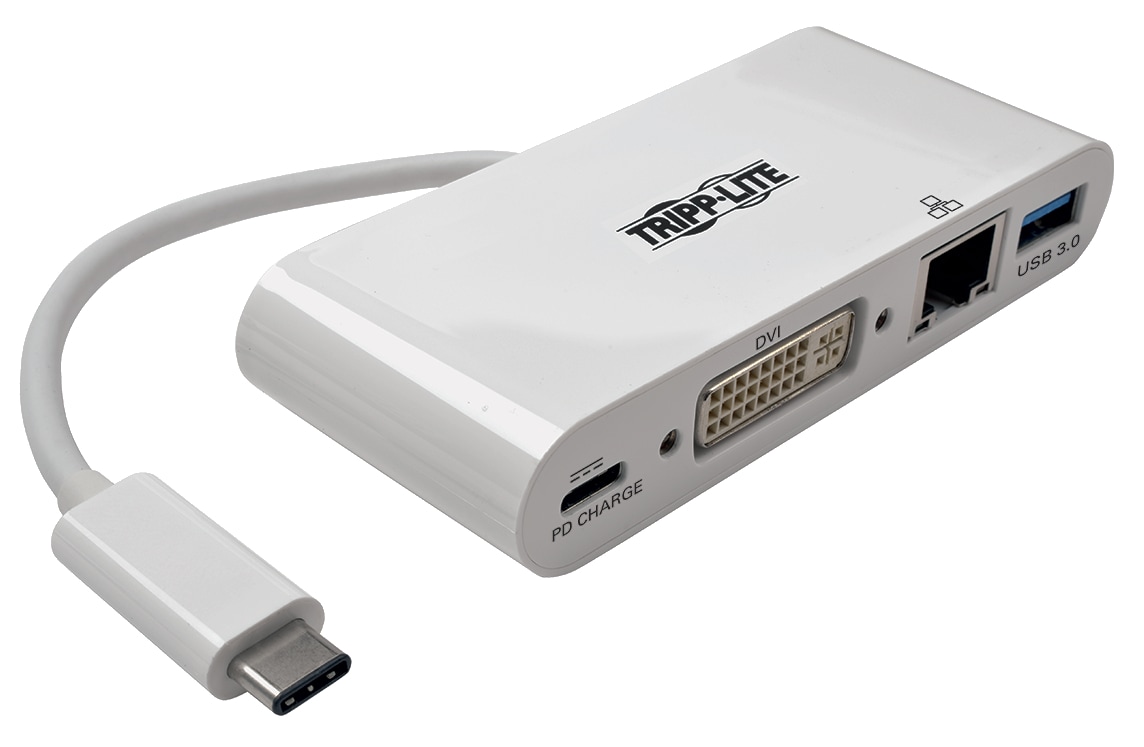 Eaton Tripp Lite Series USB C to DVI Multiport Video Adapter Converter w/ USB-A Hub, USB-C PD Charging, Gigabit Ethernet