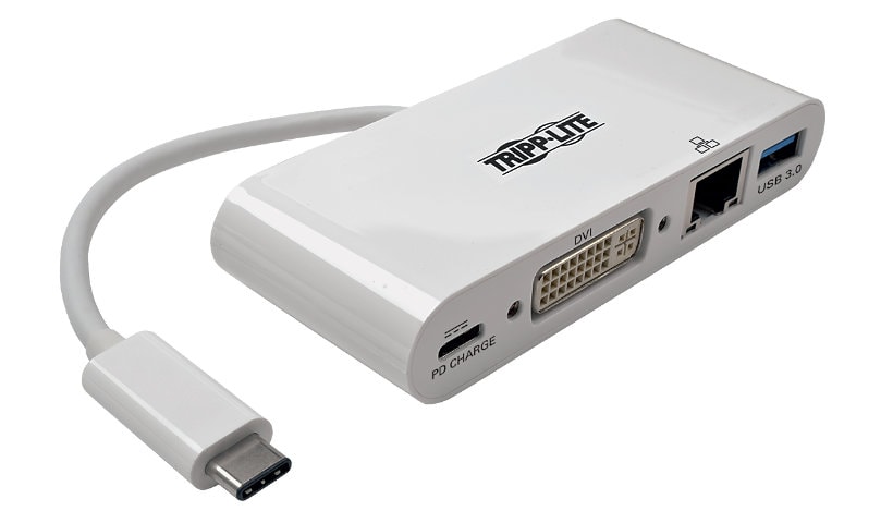 Tripp Lite USB C to DVI Multiport Video Adapter Converter w/ USB-A Hub, USB-C PD Charging, Gigabit Ethernet Port , USB