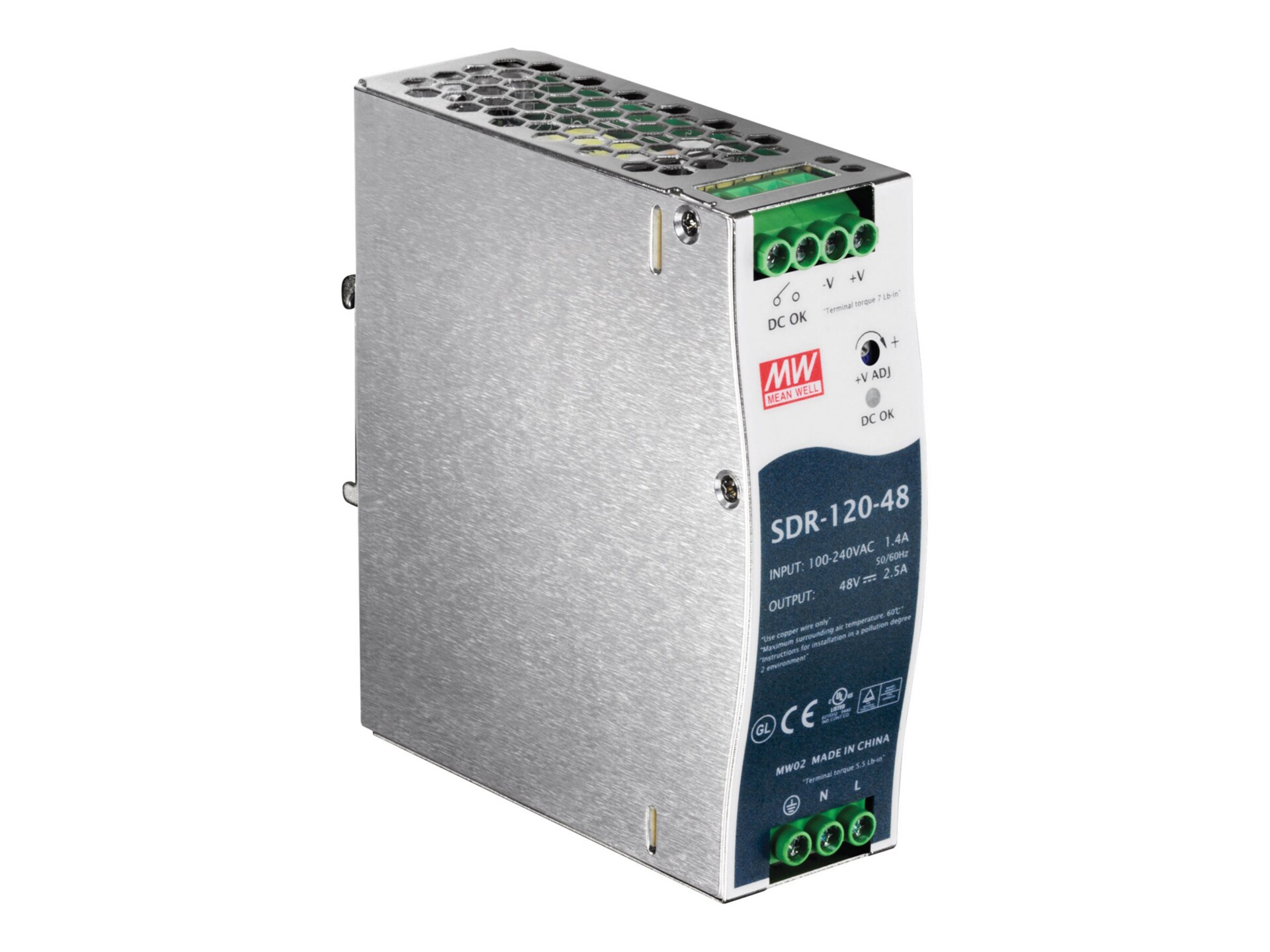 TRENDnet 120 W Single Output Industrial DIN-Rail Power Supply, Extreme -25 to 70 °C (-13 to 158 °F) Operating Temp,