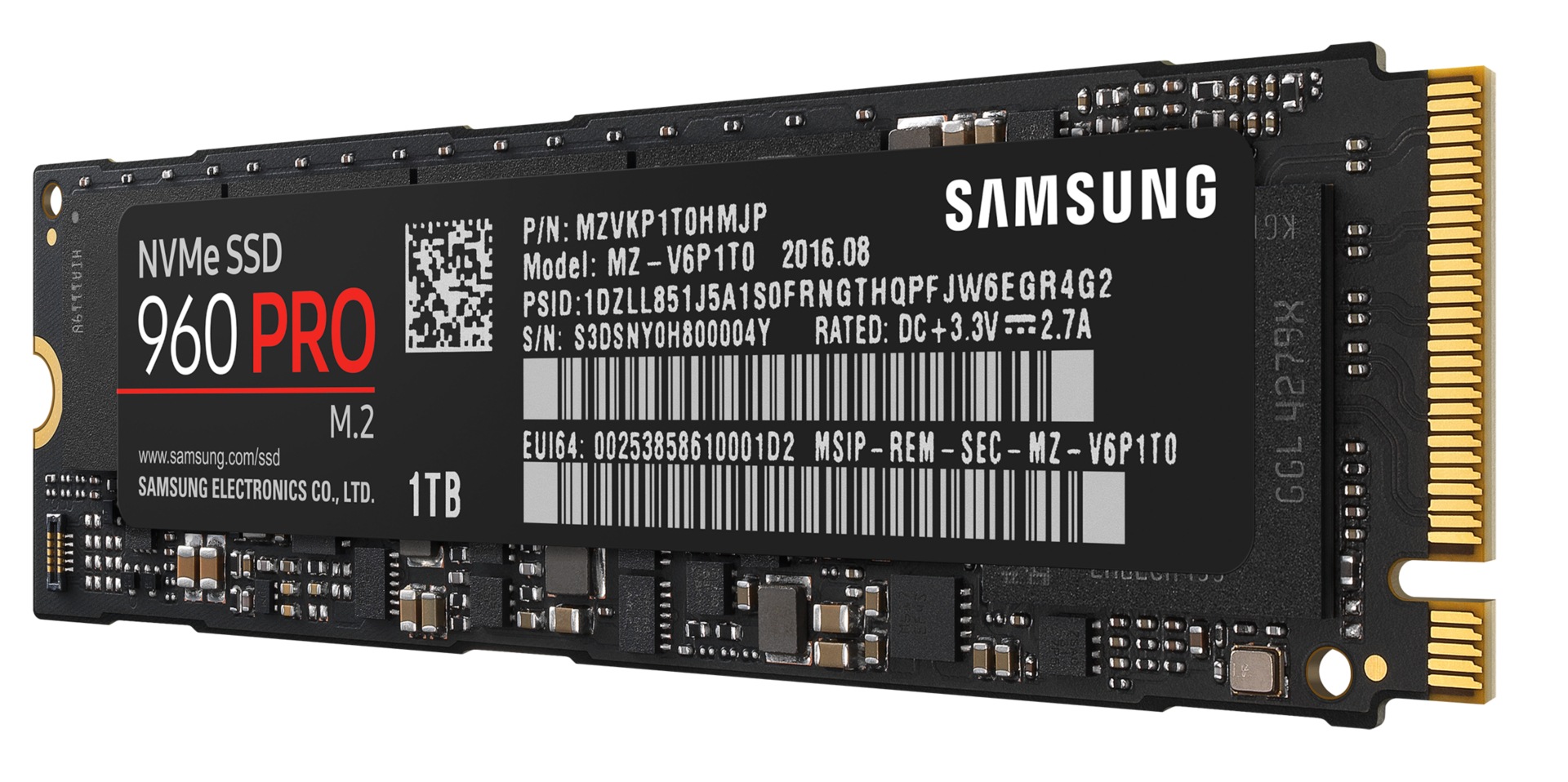 Samsung 960 PRO MZ-V6P1T0BW - solid state drive - 1 TB - PCI Express 3.0 x4 (NVMe)
