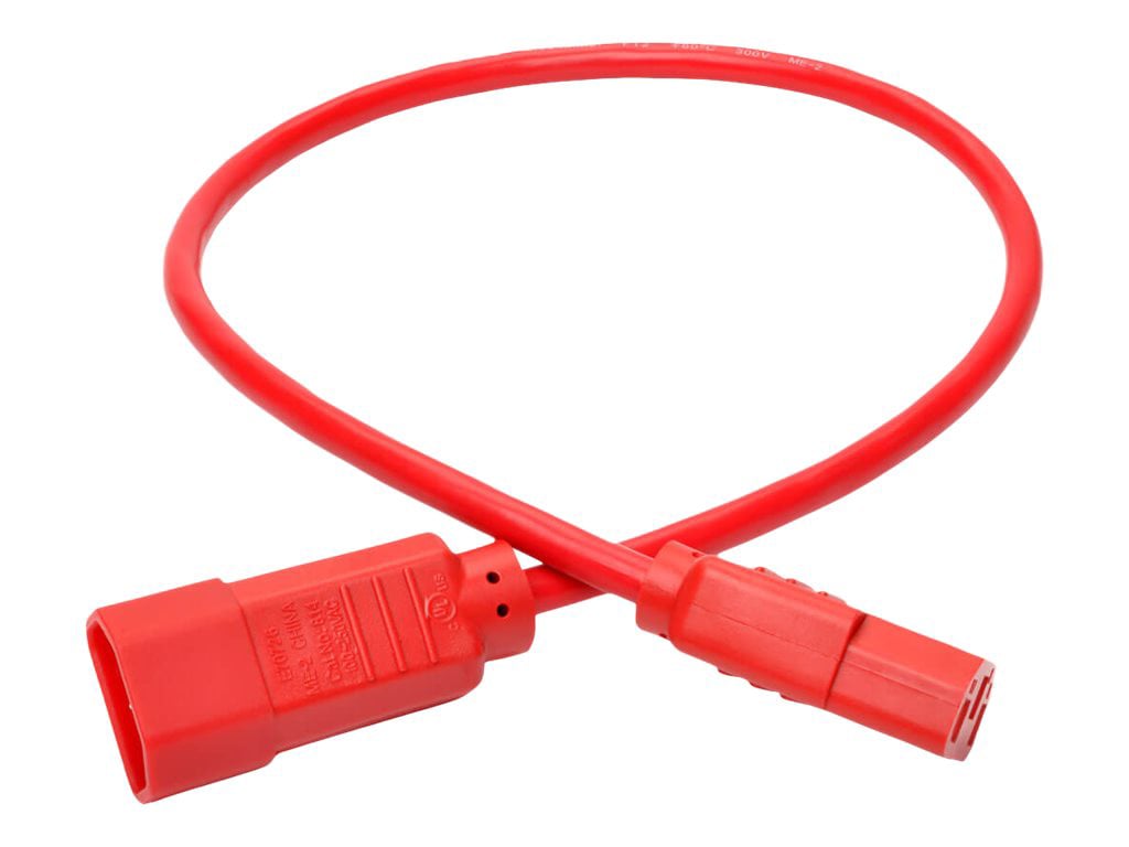 Tripp Lite Computer Power Extension Cord 10A 18AWG C14 to C13 Red 2' 2ft