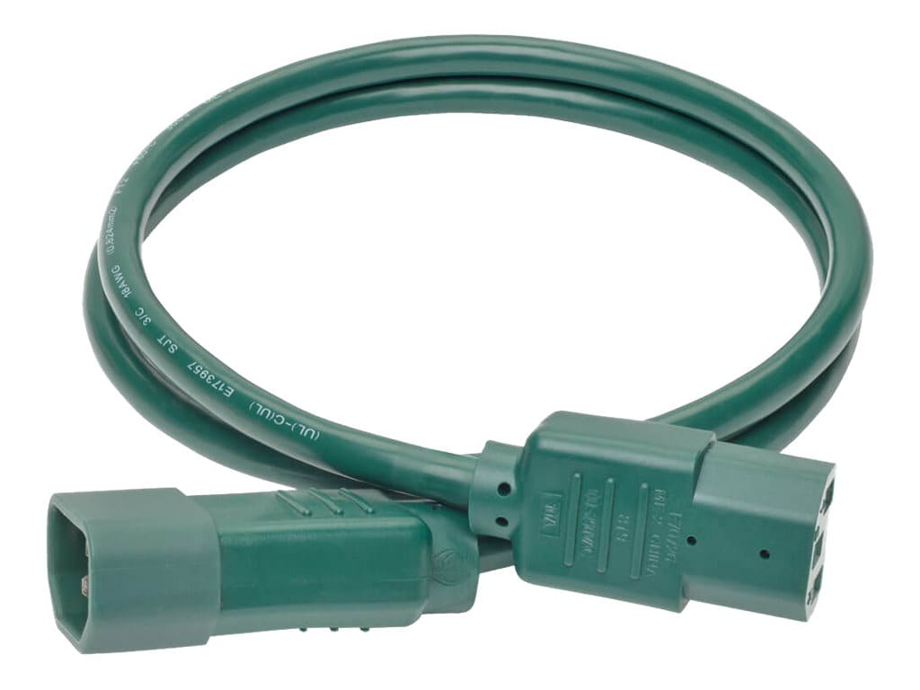 Tripp Lite Computer Power Extension Cord 10A 18AWG C14 to C13 Green 3' 3ft