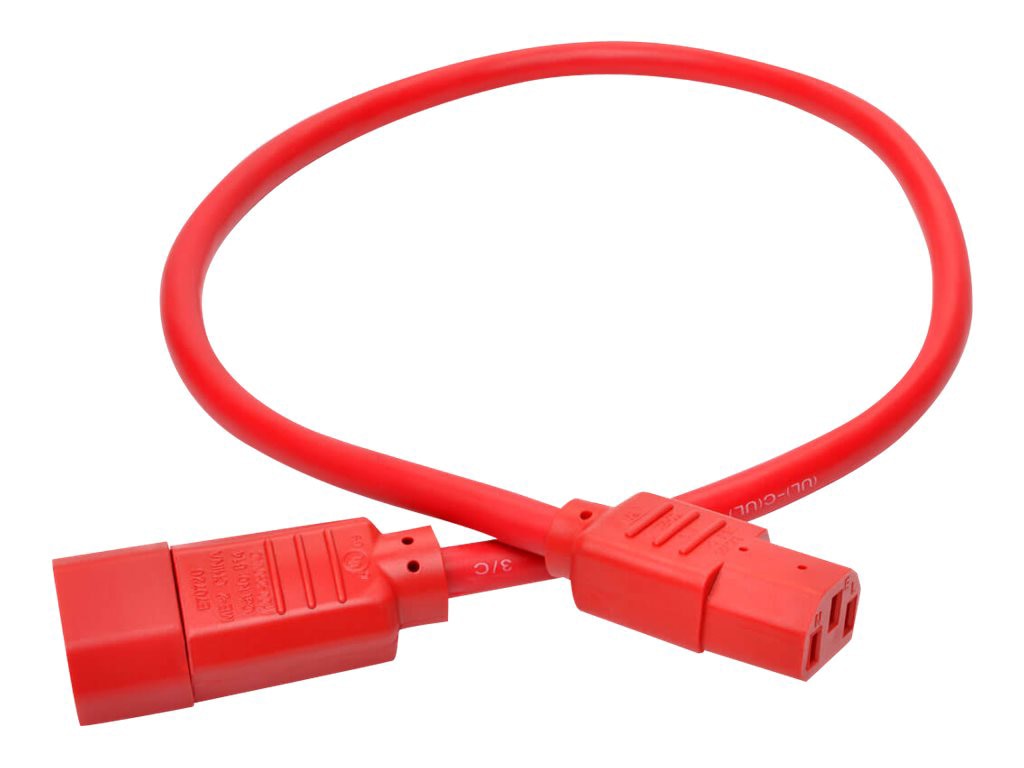 Tripp Lite Heavy Duty Power Extension Cord 15A 14 AWG C14 to C13 Red 2' 2ft