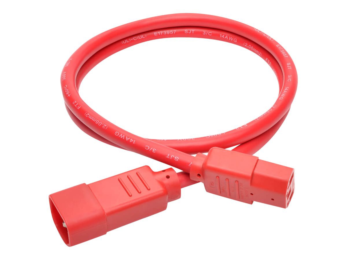 Tripp Lite Heavy Duty Power Extension Cord 15A 14 AWG C14 to C13 Red 3' 3ft