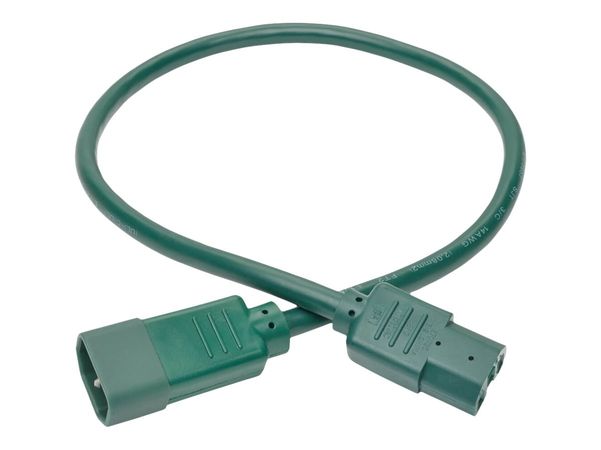 Eaton Tripp Lite Series Power Cord C14 to C15 - Heavy-Duty, 15A, 250V, 14 AWG, 2 ft. (0.61 m), Green - power extension